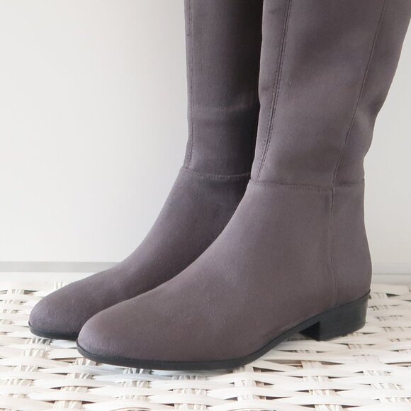 NEW Michael Kors Suede Over The Knee Boots Gray Low Heel Flat Tall Winter Boot 8 - Picture 9 of 15